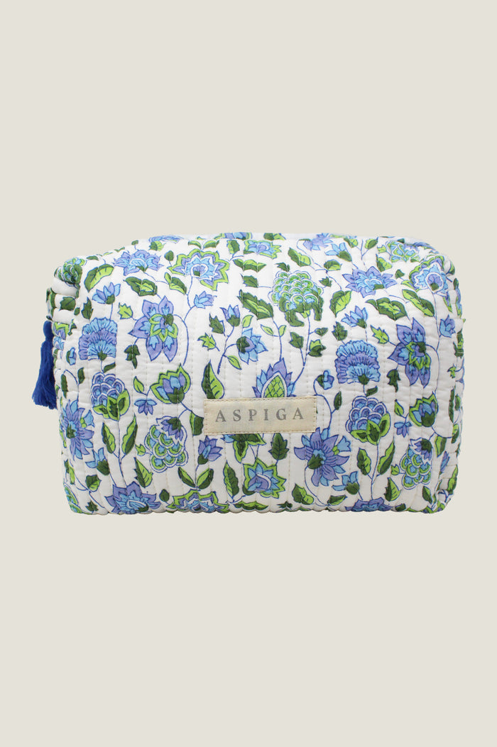 Block Print Medium Wash Bag | Garden Blue/Green - Aspiga
