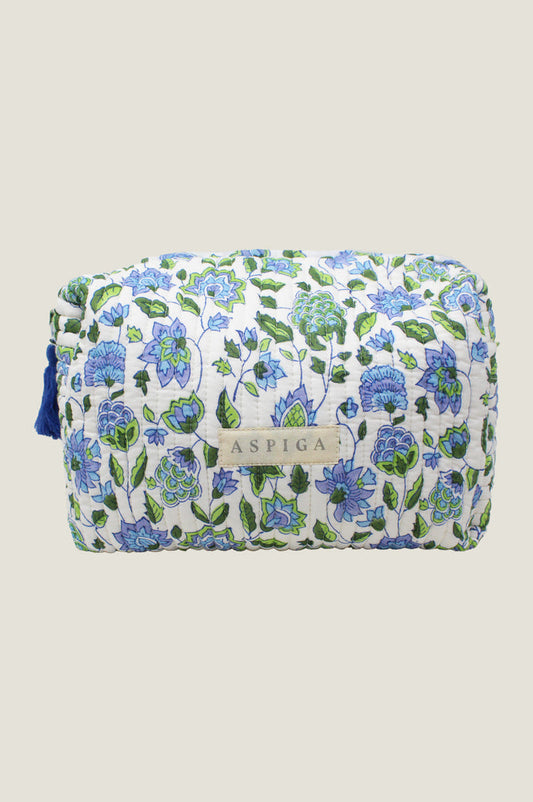 Block Print Medium Wash Bag | Garden Blue/Green - Aspiga