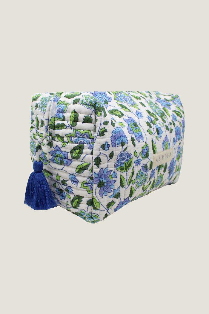 Block Print Medium Wash Bag | Garden Blue/Green - Aspiga
