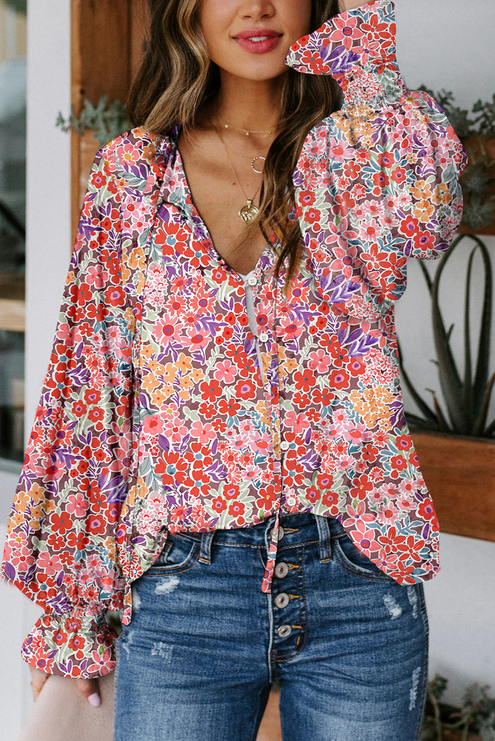 Blue Cakewalk Floral Smocked Blouse