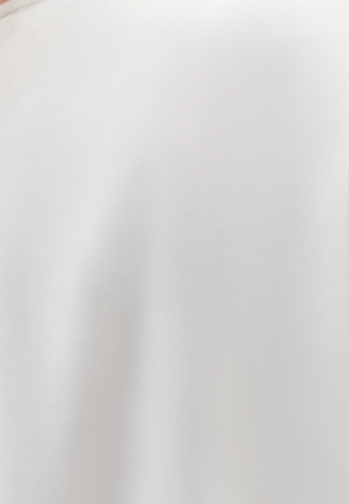 Boat Neck Short Sleeve Asymmetric Blouse - SILVER BIRCH