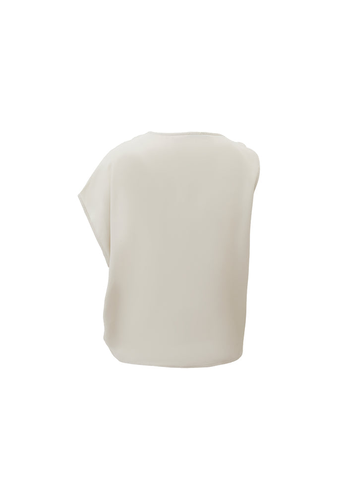 Boat Neck Short Sleeve Asymmetric Blouse - SILVER BIRCH