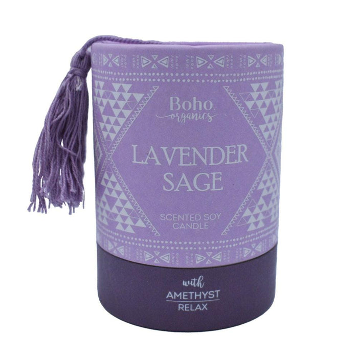 Boho Organics Soy Candle with Amethyst Crystals - Lavender Sage &Keep