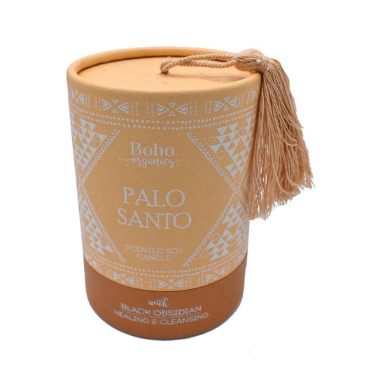 Boho Organics Soy Candle with Black Obsidian Crystal - Palo Santo &Keep