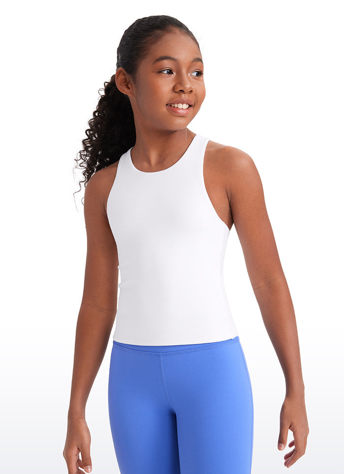 CRZ YOGA girl's Active Sports Butterluxe Racerback Tanks Waist Length White