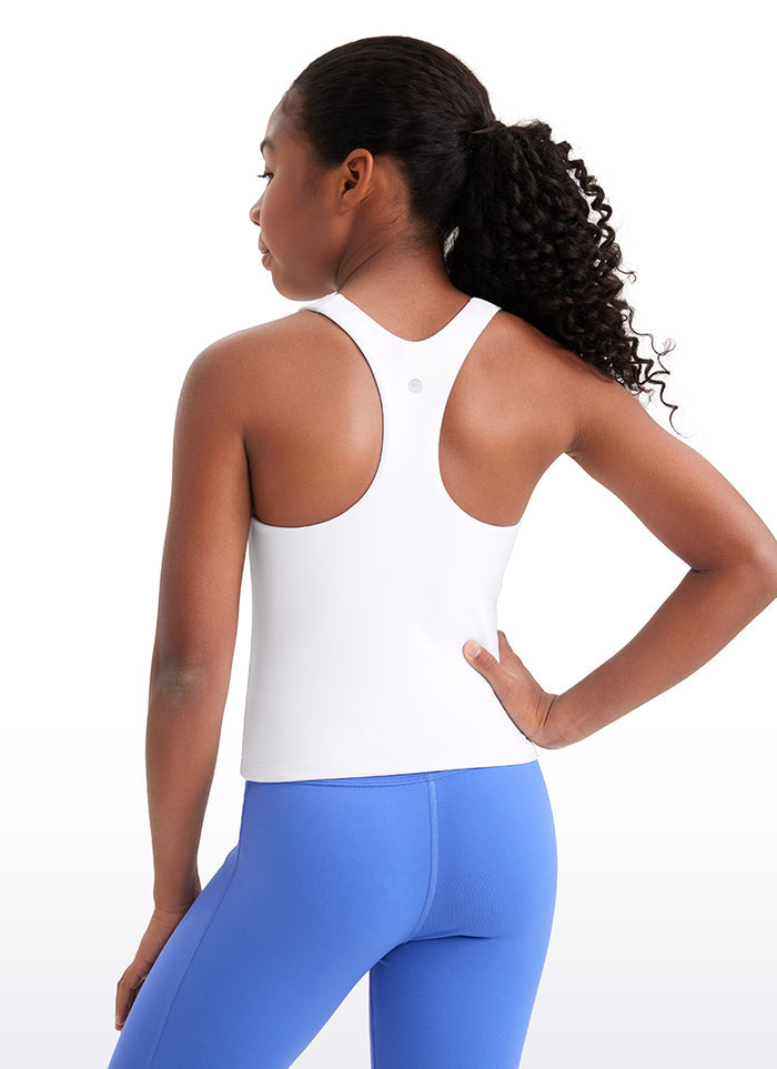 CRZ YOGA girl's Active Sports Butterluxe Racerback Tanks Waist Length White