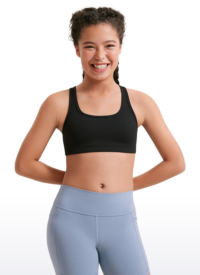 CRZ YOGA  Girl’s Butterluxe Scoop Neck Racerback Yoga Bra Black