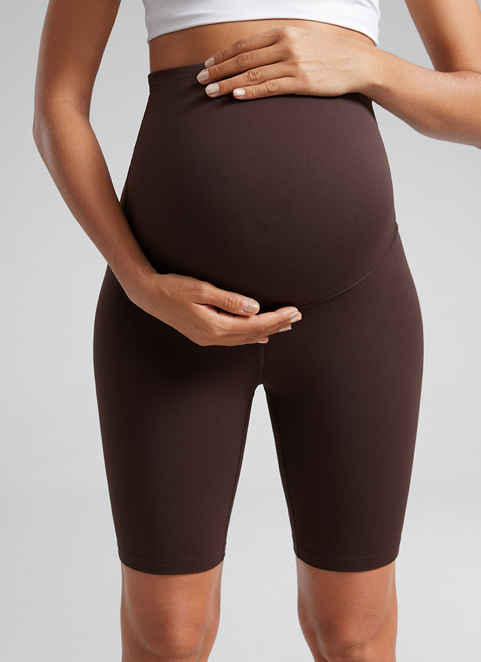 CRZ YOGA Women's Maternity Biker Shorts Super High Rise Butterluxe 8'' Hot Fudge Brown