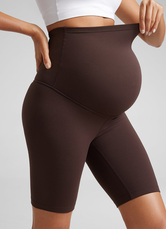 CRZ YOGA Women's Maternity Biker Shorts Super High Rise Butterluxe 8'' Hot Fudge Brown