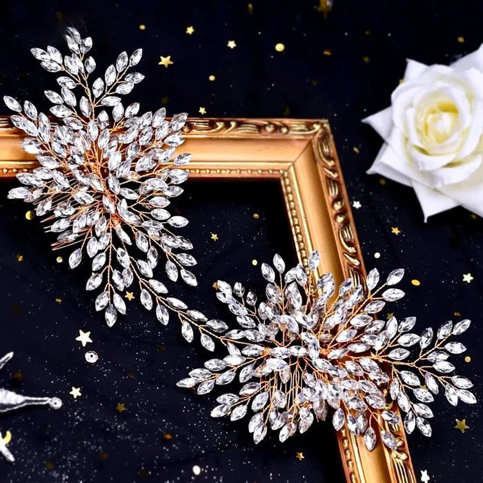 Wedding Hair Accessories - Bridal Rhinestone Double Hair Comb - Available in Silver, Rose Gold and Yellow Gold