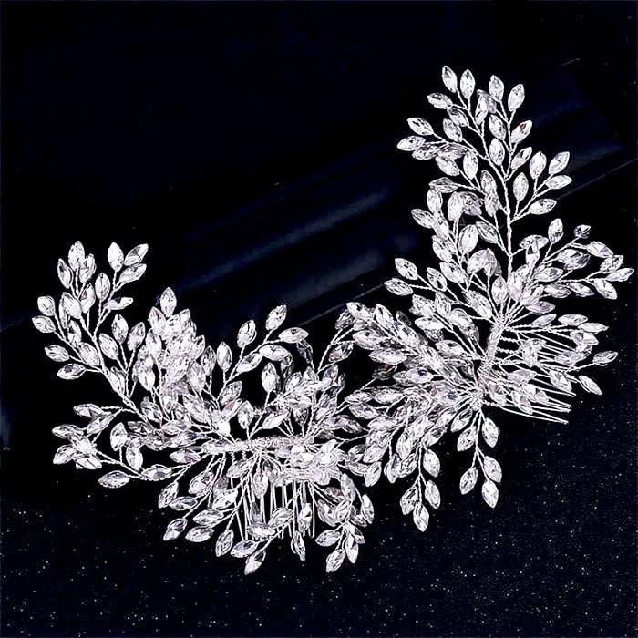 Wedding Hair Accessories - Bridal Rhinestone Double Hair Comb - Available in Silver, Rose Gold and Yellow Gold