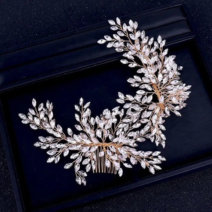 Wedding Hair Accessories - Bridal Rhinestone Double Hair Comb - Available in Silver, Rose Gold and Yellow Gold