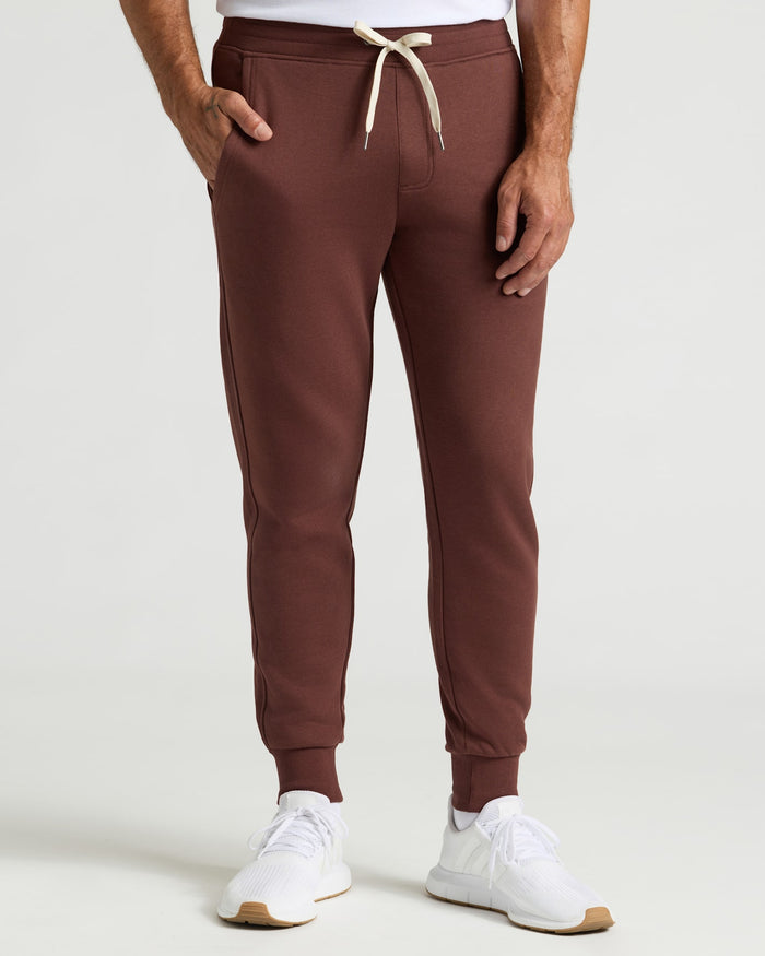 Carob Jogger 2-Pack: chocolate joggers, cuffed ankles, white sneakers.