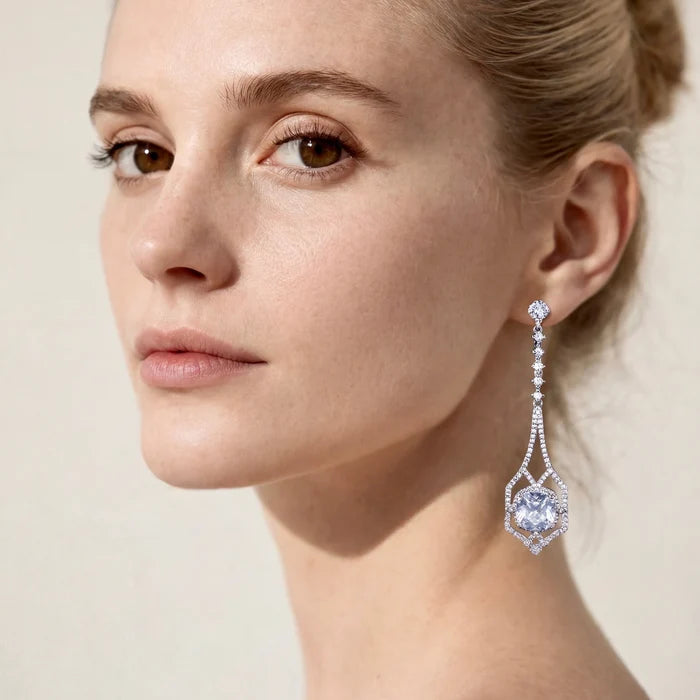 Wedding Jewelry - Silver Cubic Zirconia Bridal Earrings