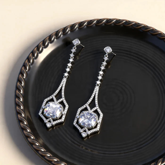 Wedding Jewelry - Silver Cubic Zirconia Bridal Earrings