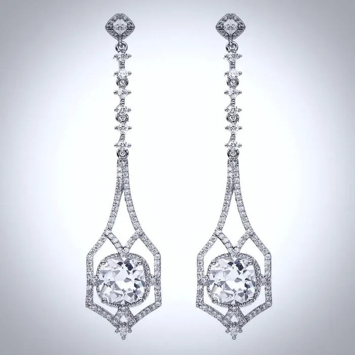 Wedding Jewelry - Silver Cubic Zirconia Bridal Earrings