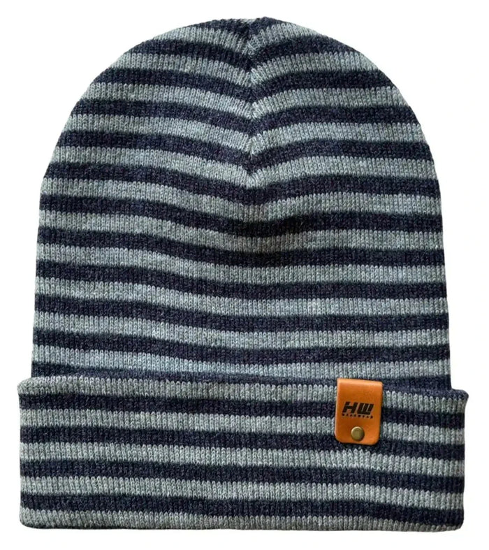 Classic RoRo Cuffed Beanie, Gray and Denim Blue