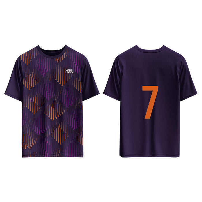 T-shirt sports jersey with orange pattern on front and number 7 on back