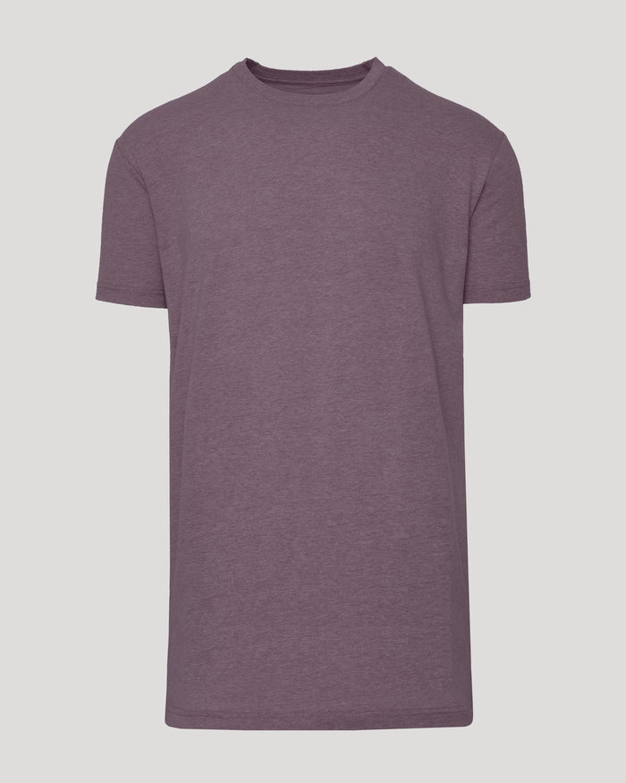 Dark Heather Amethyst Tall Straight Hem Crew Neck T-Shirt on display.