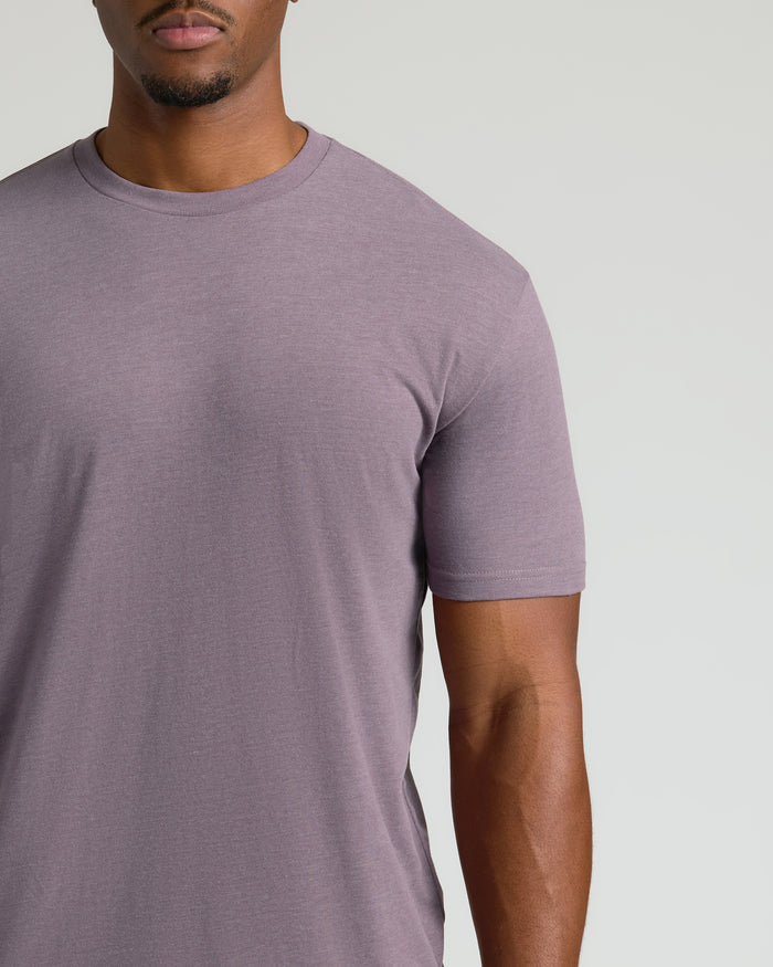 Dark Heather Amethyst Tall Straight Hem Crew Neck T-Shirt on male model.