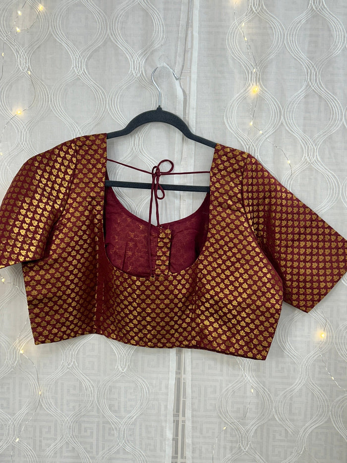 Dark maroon Brocade blouse by Kurti Connection USA
