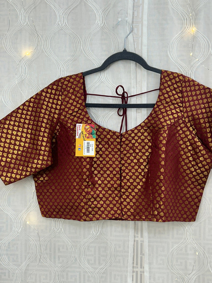 Dark maroon Brocade blouse by Kurti Connection USA