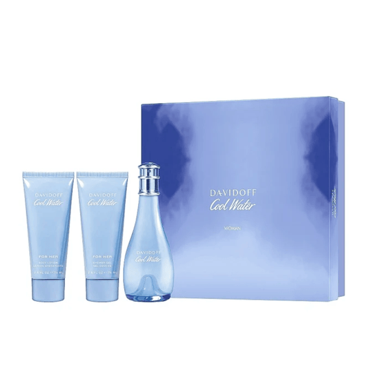 Davidoff Women's Perfume Davidoff Cool Water Woman Eau de Toilette Women's Gift Set Spray (100ml) with 75ml Shower Gel + 75ml Body Lotion