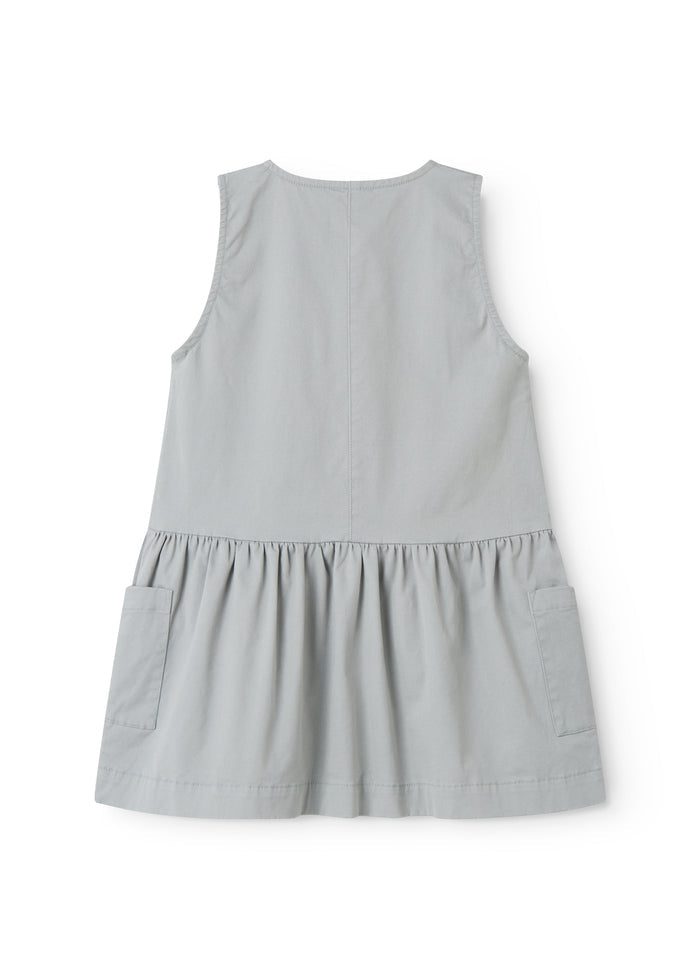 Sleeveless blue chino dress for children with buttons