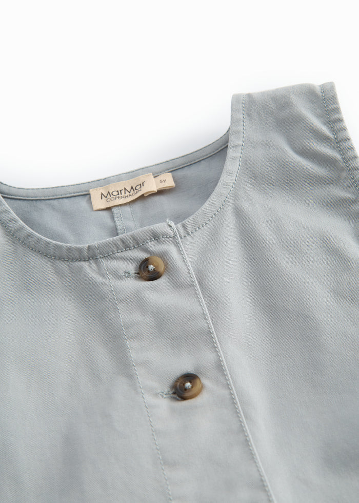 Sleeveless blue chino dress for children with buttons