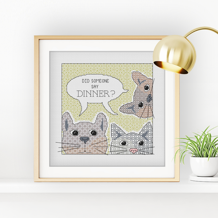 Dinner for Cats Blackwork Pattern by Peppermint Purple