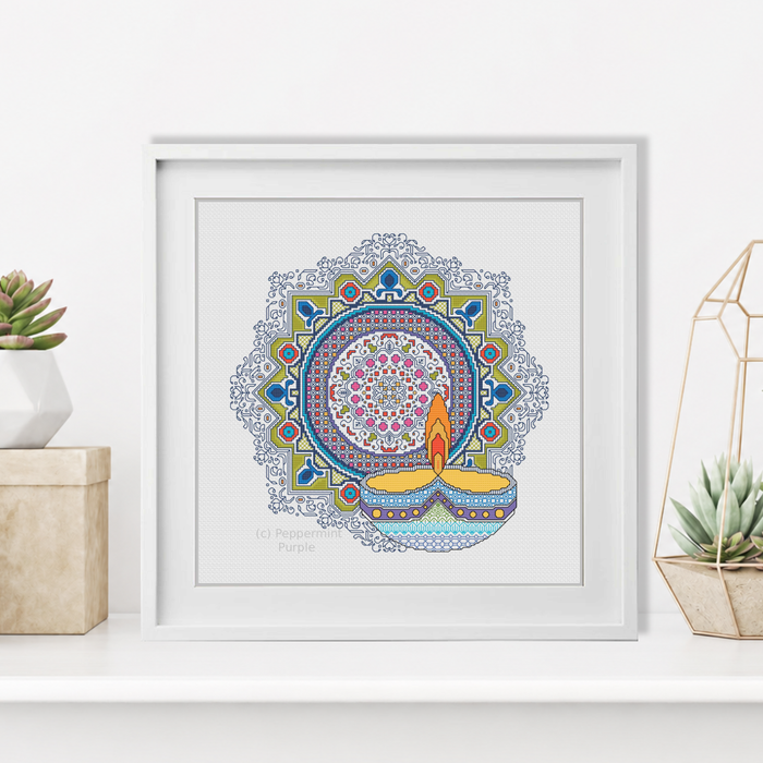 Diwali - Rangoli and Diya Blackwork Pattern by Peppermint Purple