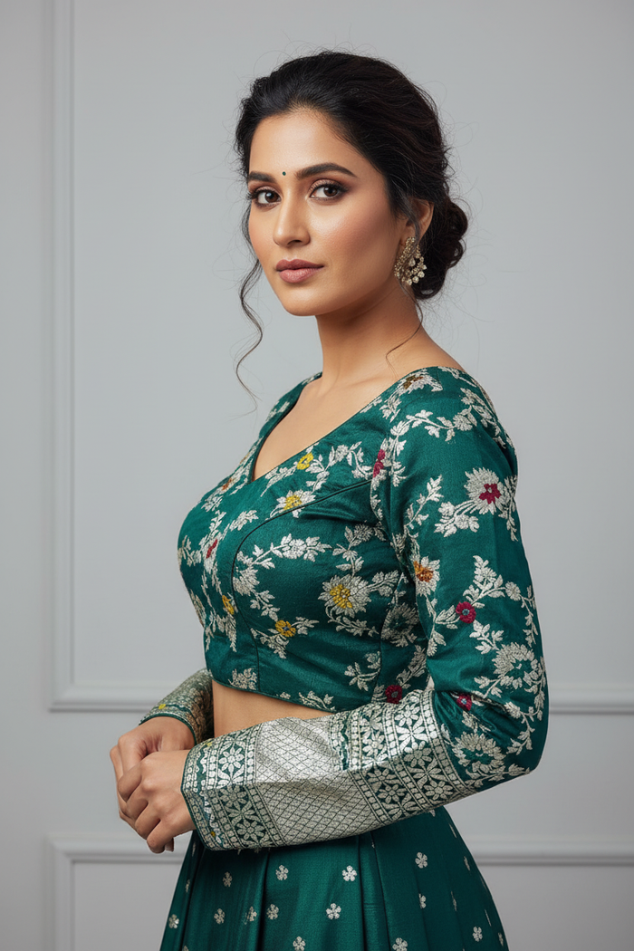 Dola silk blouse modeling photo