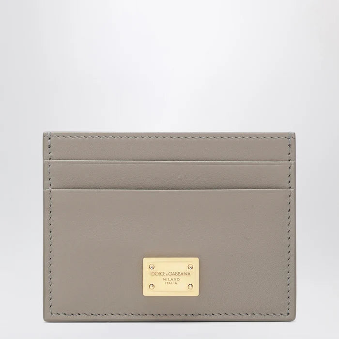 Dolce&Gabbana - Taupe leather card holder with logo plaque Brand Apparel & Accessories