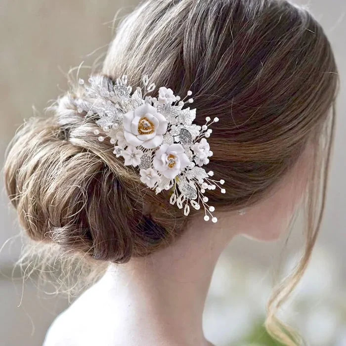 Wedding Hair Accessories - Ceramic Flower Bridal Hair Comb