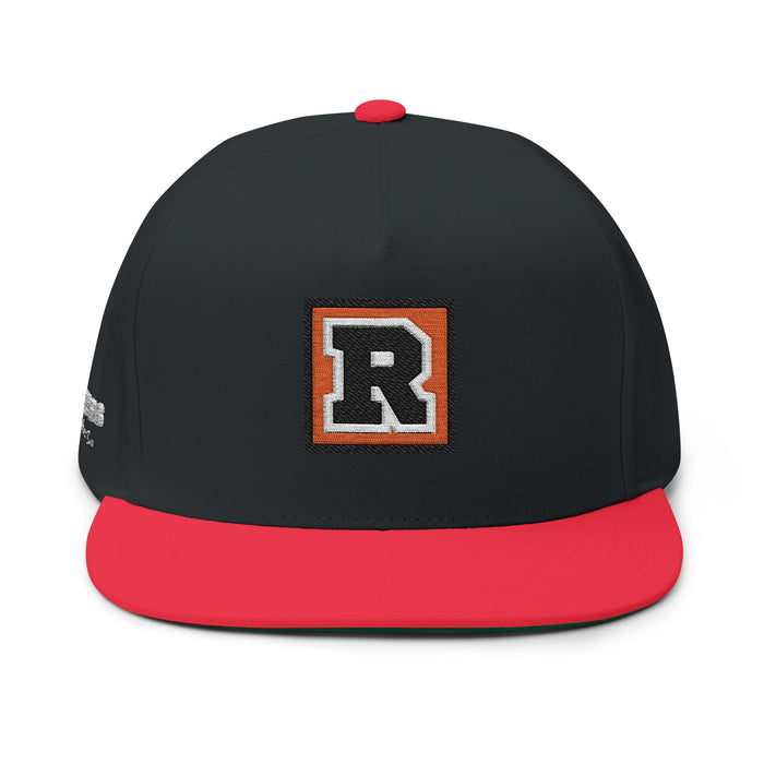 Embroidered 'R' Flat Bill Cap — Retro Varsity Patch Recess Snapback
