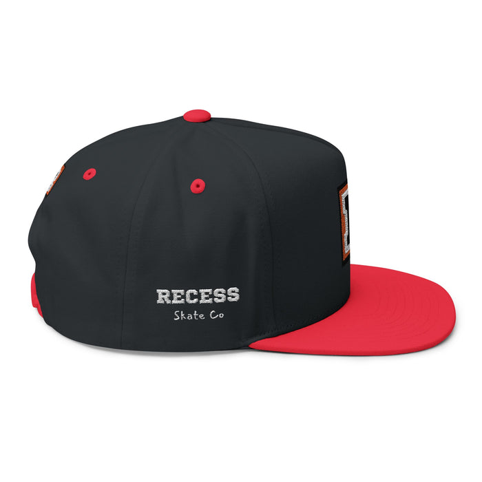 Embroidered 'R' Flat Bill Cap — Retro Varsity Patch Recess Snapback