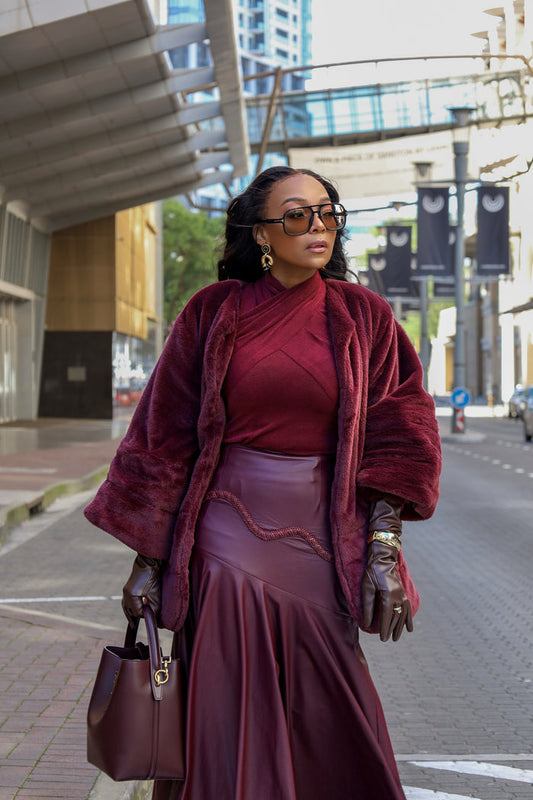 Fabrosanz: Burgundy Faux Fur Coat