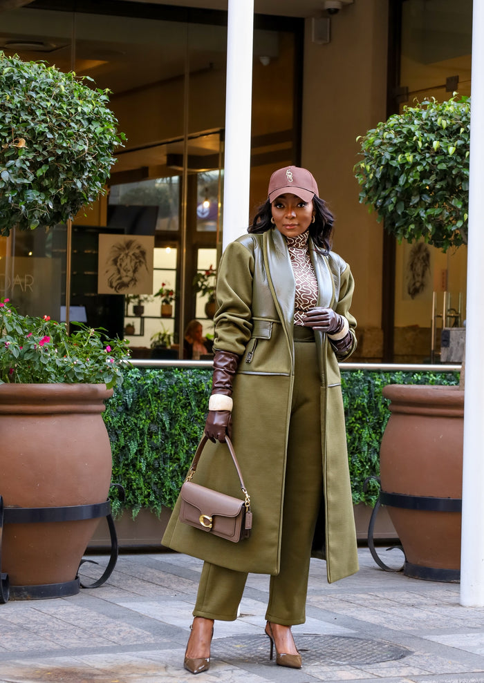 Fabrosanz: Green Melton PU Leather Coat