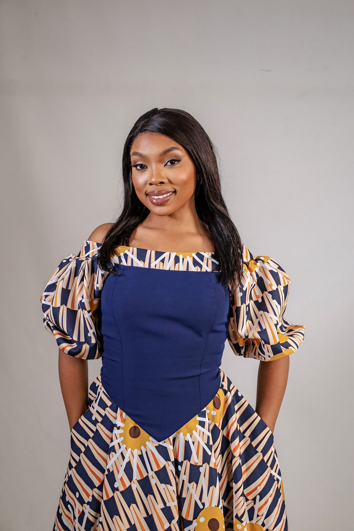 Fabrosanz: Navy Sunrise Print Off-the-shoulder Top