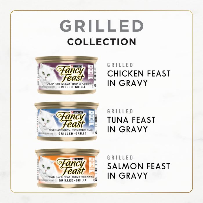 Fancy Feast Grilled Wet Cat Food, in Gravy Variety Pack 3 Flavours - 85 g Can (24 Pack)