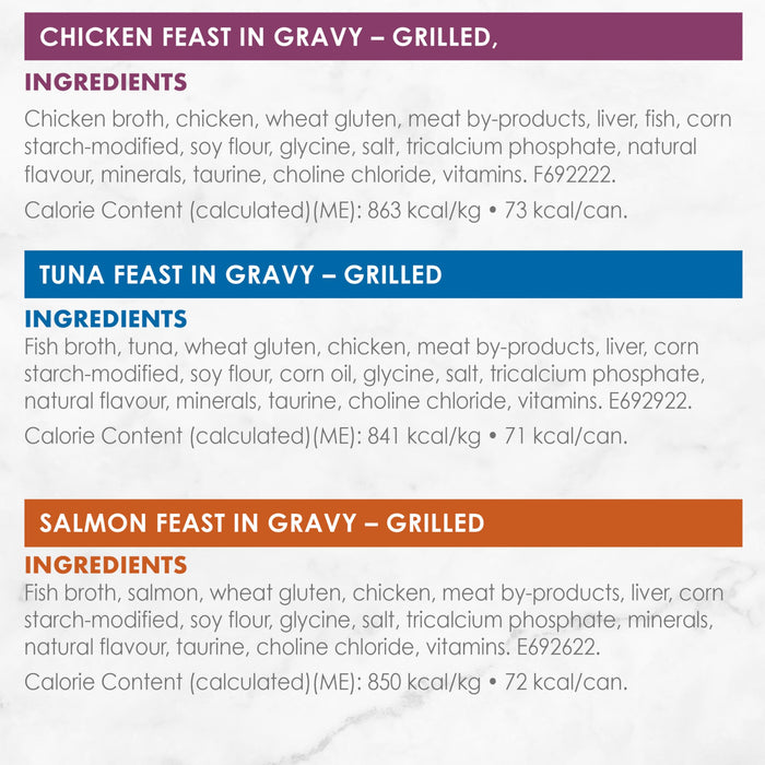Fancy Feast Grilled Wet Cat Food, in Gravy Variety Pack 3 Flavours - 85 g Can (24 Pack)