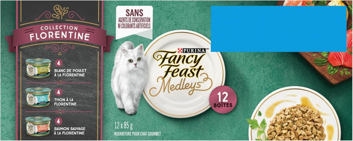 Fancy Feast Medleys Wet Cat Food, Florentine Collection Variety Pack 3 Flavours - 85 g Can (12 Pack)