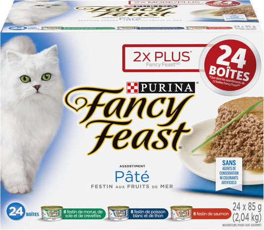 Fancy Feast Seafood Supper Wet Cat Food, Pate Variety Pack 3 Flavours - 85 g Can (24 Pack)