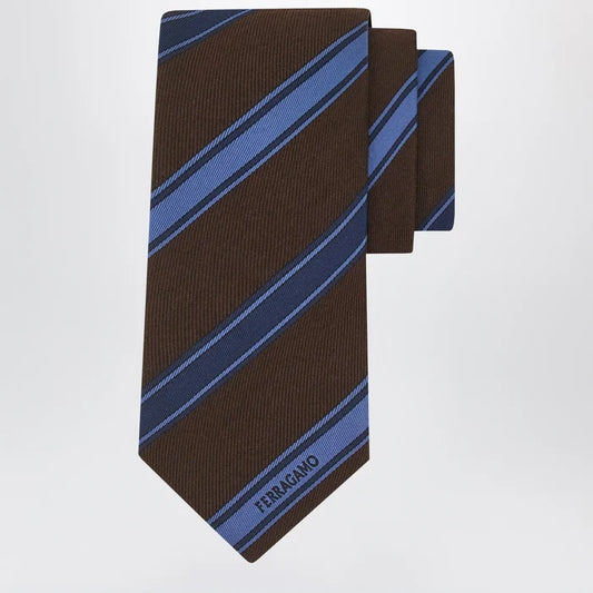 Ferragamo - Brown/Green Regimental Jacquard Tie Brand Apparel & Accessories U