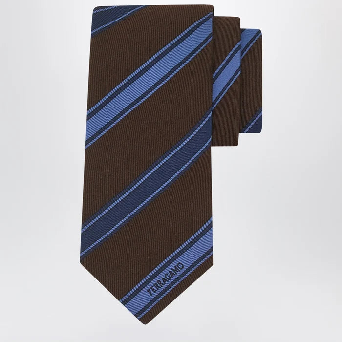 Ferragamo - Brown/Green Regimental Jacquard Tie Brand Apparel & Accessories U