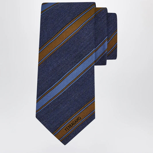 Ferragamo - Medium Blue Regimental Jacquard Tie Brand Apparel & Accessories U