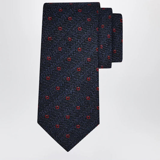 Ferragamo - Navy Blue/Red Gancini Chevron Tie Brand Apparel & Accessories U