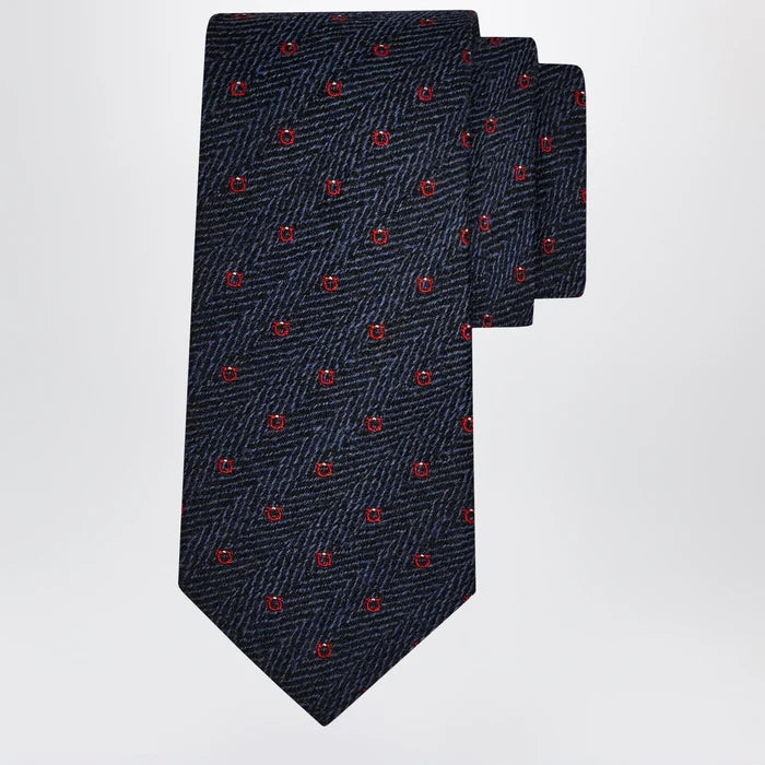 Ferragamo - Navy Blue/Red Gancini Chevron Tie Brand Apparel & Accessories U