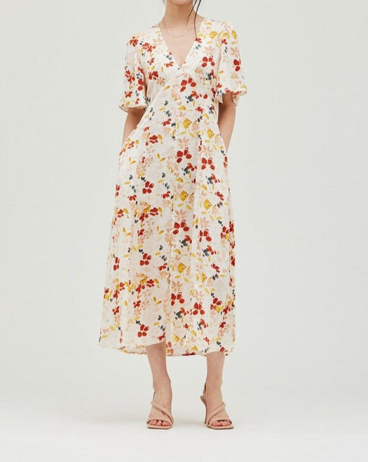Floral Satin Print Midi Dress - BTK COLLECTIONS