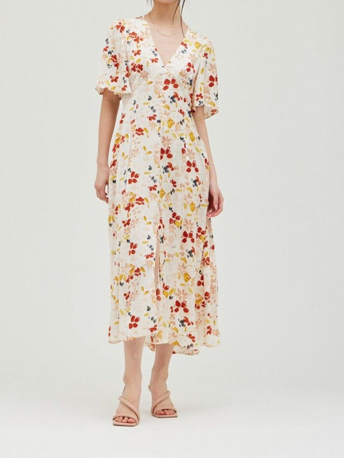 Floral Satin Print Midi Dress - BTK COLLECTIONS